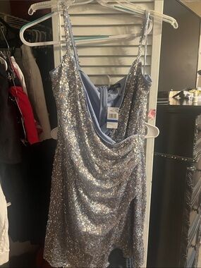 1. State Silver Sequin Cowl Mini Dress with Spaghetti Straps